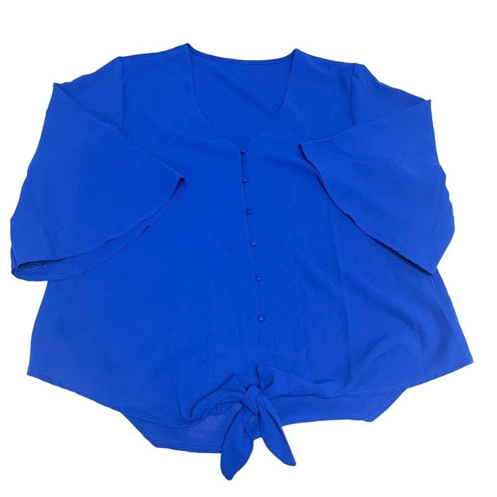 Large Blue Button Up Top - Picture 2 of 5
